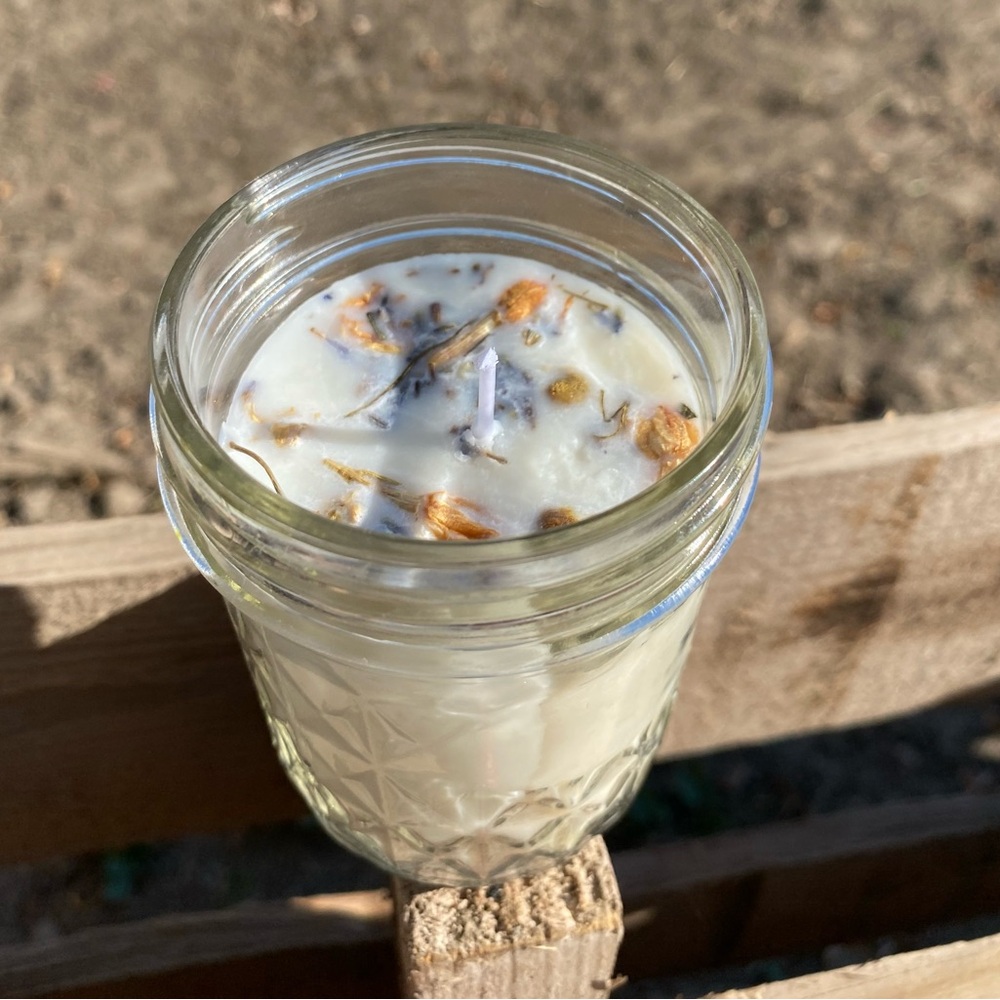 Handmade Patchouli Lavender Soy Botanical Mason Jar Candle